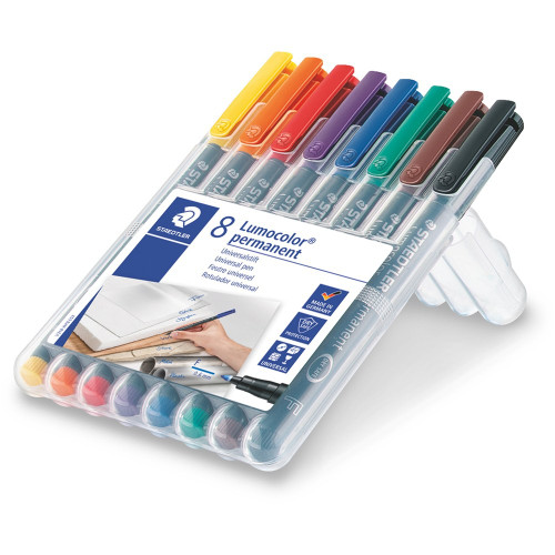 Staedtler 318 Lumocolor Pens Permanent 0.6mm Fine - Wallet of 8 Assorted Colours
