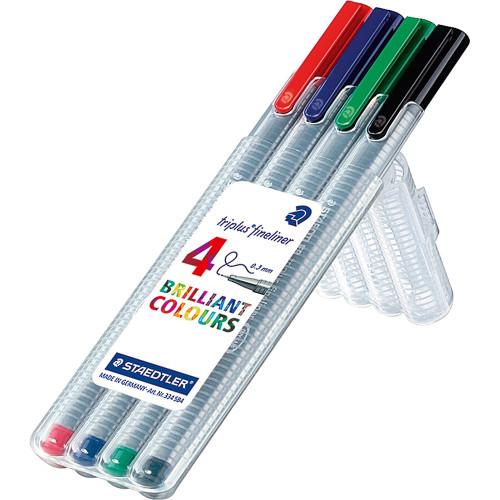 Staedtler 334 Triplus 0.3mm Fineliner - Wallet of 4 Assorted Colours