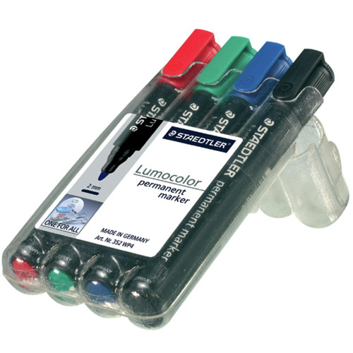 Staedtler 352 Lumocolor Permanent Marker 2.0mm Bullet Tip, Wallet of 4 Assorted Colours