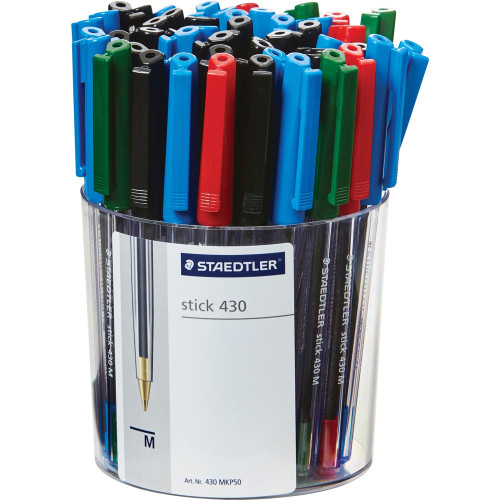 STAEDTLER STICK 430 BALL PEN Medium Cup 50 ASS COLOURS 430 MKP50