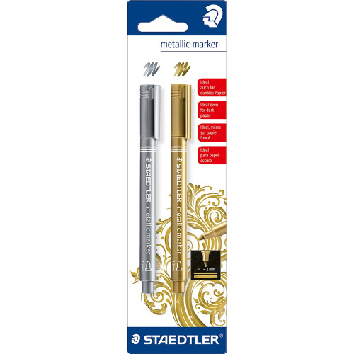 Staedtler 8323 Metallic Marker - Silver And Gold, Card of 2