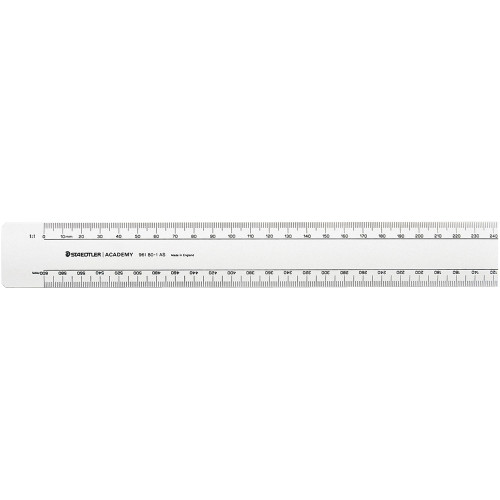 STAEDTLER OVAL SCALE RULERS - 300MM 1AS Scale: Front- 1:1,1:2 -Back- 1:5, 1:10
