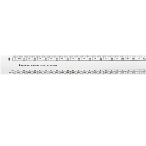 STAEDTLER OVAL SCALE RULERS - 300MM 2AS Scale: Front- 1:1,1:5, 1:10, 1:100 - Back- 1:20,1:200, 1:50, 1:500