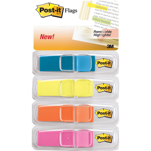 POST-IT 683-4ABX FLAGS TRANSLUCENT 12mm Blue Yellow Orange Pink Pack of 140