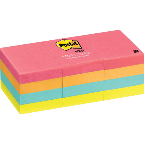 POST-IT 653AN NOTES Assorted Neon 36mm X 48mm - 12 note pads in pack.