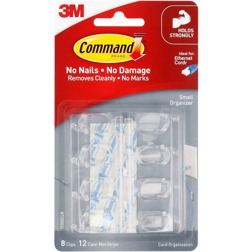 COMMAND CLEAR SMALL CORD CLIPS 17302CLR, Pk8