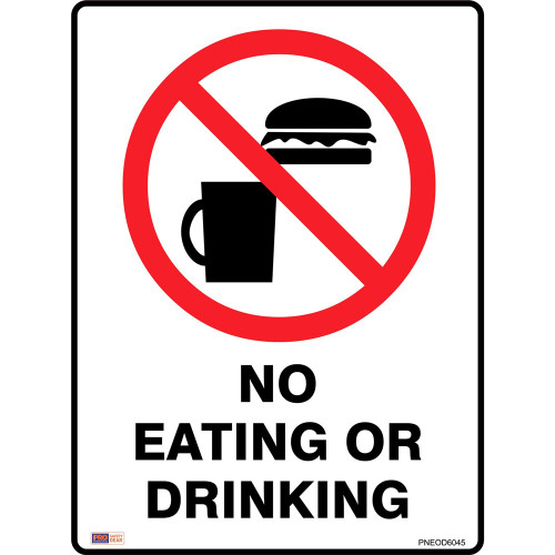 SAFETY SIGNAGE - PROHIBITION No Food Or Drink 450mmx600mm Metal