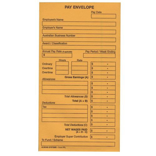 ZIONS PAY ENVELOPES NO.PPL 165x90mm PRINTED PPL (Pack of 50)