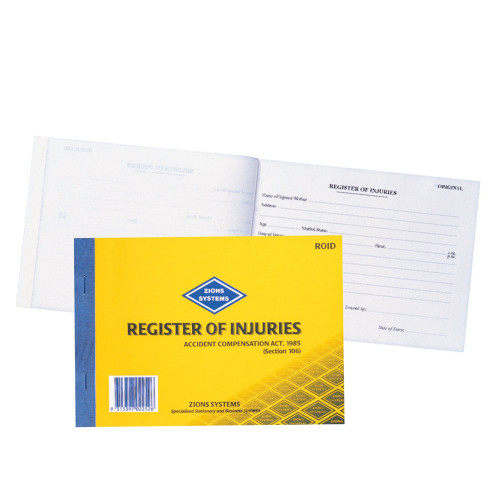 ZIONS REGISTER OF INJURIES BOOKS RIFA Register of Injuries and First Aid Treatment OH&S.