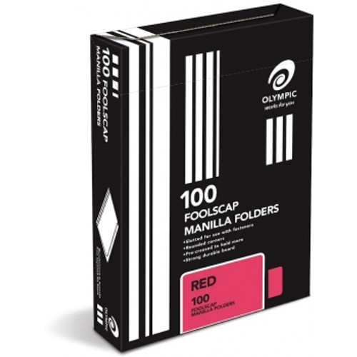 OLYMPIC MANILLA FOLDERS Foolscap, Red Bx100