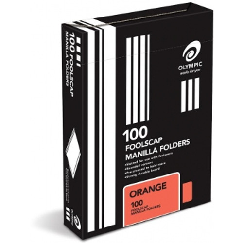 OLYMPIC MANILLA FOLDERS Foolscap, Orange Bx100