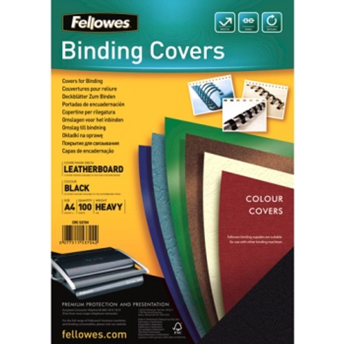 FELLOWES BINDING COVER Leatherboard 250gsm A4 Black Pk100