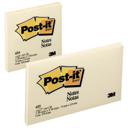 POST-IT 654 NOTES ORIGINAL 100 Sheets 76x 76mm Yellow, Pk12