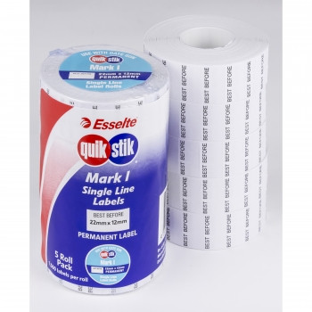 QUIKSTIK MARK I LABELS Best Before Permanent, 1500 Labels Per Roll, Pack of 5 Rolls