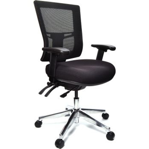 METRO II 24/7 MID BACK MESH CHAIR POLISHED ALUMINIUM BASE, BLACK UPHOLSTERY WITH ADJUSTABLE ARMS