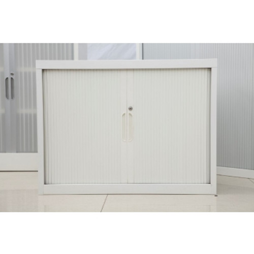 WHITE TAMBOUR DOOR CABINETS 2 adjustable shelves (900W x 460D x 1200H) *** CURRENT AVAILABILITY AND PRICING NEEDS TO BE RECONFIRMED ***
