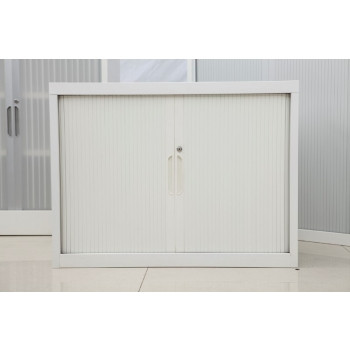 WHITE TAMBOUR DOOR CABINETS 2 adjustable shelves (900W x 460D x 1200H) *** CURRENT AVAILABILITY AND PRICING NEEDS TO BE RECONFIRMED ***