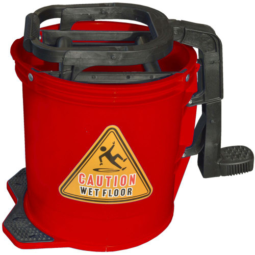 CLEANLINK MOP BUCKET HEAVY DUTY PLASTIC WRINGER 16 LITRE RED
