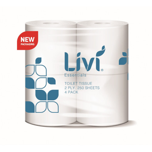 LIVI ESSENTIALS TOILET TISSUE 2ply 250s, 4 Rolls