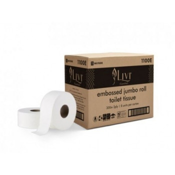 LIVI ESSENTIALS JUMBO ROLL TOILET (EMBOSSED) 2ply 300m (Pack of 8)