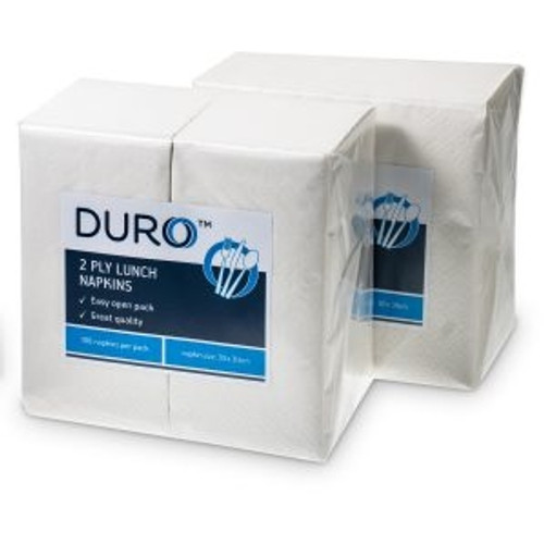 DURO LUNCH NAPKIN 2 Ply, White, GT Fold, 300mm x 300mm, Bx2000