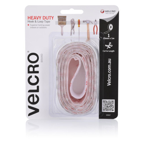 Velcro Heavy Duty Hook & Loop Tape  25mm x 1m White, Each