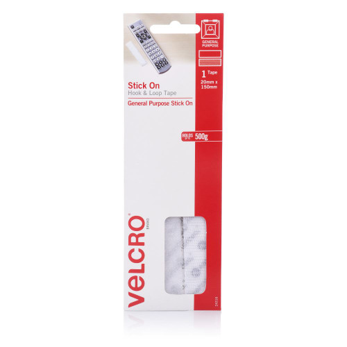 Velcro Stick On Hook & Loop Strips 20 x 150mm White H/Sell, Each