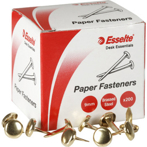 ESSELTE PAPER FASTENER STEEL 9MM BX200 BRASS