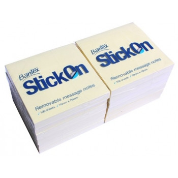 Stick On Notes 76mm x 76mm 100 Sheets - Yellow, Pack of 12 (11030)