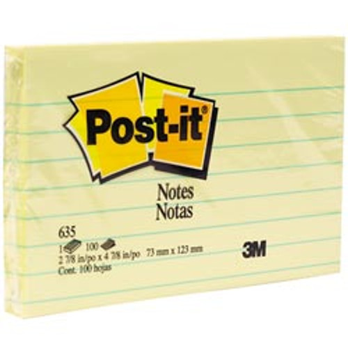 POST-IT 635 NOTES ORIGINAL Lined 100Shts 76x127mm Yellow