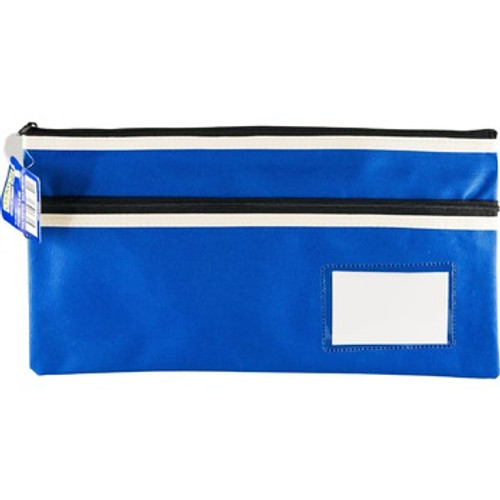 PENCIL CASE POLYESTER 2 ZIP WITH NAME CARD - 35X18CM - BLUE
