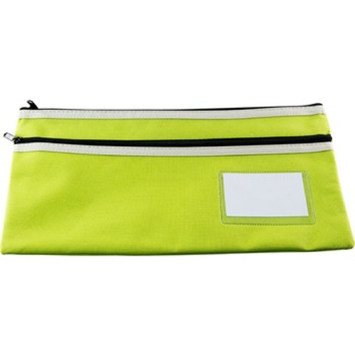 PENCIL CASE POLYESTER 2 ZIP WITH NAME CARD - GREEN - 35CM X 18CM