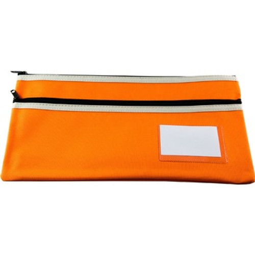 PENCIL CASE POLYESTER 2 ZIP WITH NAME CARD - 35 X 18CM - ORANGE