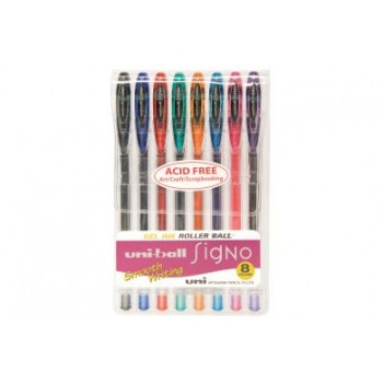 UNIBALL SIGNO GEL INK ROLLERBALL PEN Pk8 Assorted