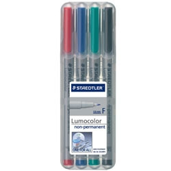 Staedtler 316 Lumocolor Pens Non-Permanent 0.6mm Fine - Wallet of 4 Assorted Colours