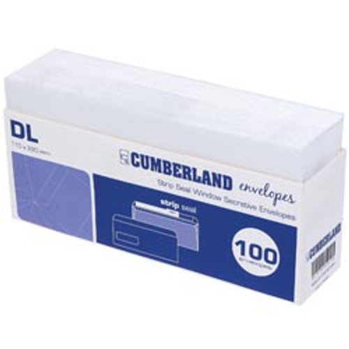 CUMBERLAND RETAIL ENVELOPE DL Strip Seal Window Face Sec 80g (Pack of 100)