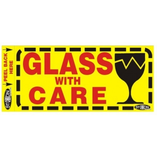 STIXXON LABEL 'GLASS WITH CARE' 130mm x 60mm Bx500