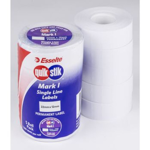 QUIKSTIK MARK I LABELS 22x12mm Permanent White 1500 Labels per roll (PACK OF 5 ROLLS)