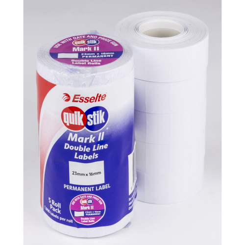 QUIKSTIK MARK II LABELS 23x16mm Permanent White, Pack of 5 Rolls
