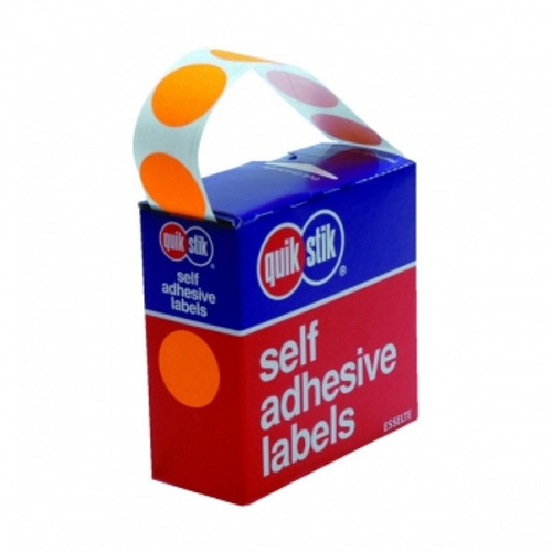 QUIKSTIK LABEL DISPENSER CIRCLE 24mm, Fluoro Orange Pk350