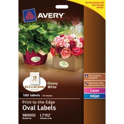 L7102 WHITE OVAL GLOSS LABEL 18UP 63.5x42.3mm 10/pack (180 Labels)