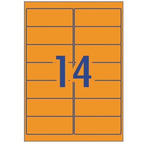 FLUORO ORANGE 14 LABEL P/SHEET A4 ROUNDED EDGES 99 X 38.1MM BOX 100 (1400 LABELS)