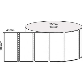 102MM X 48MM WHITE THERMAL TRANSFER PERFORATED LABELS PERMANENT ADHESIVE 25mm core, (1000/roll)