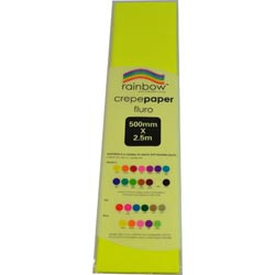 RAINBOW FLURO CREPE PAPER 500mmx2.5m Yellow (Pack of 12)