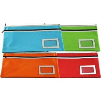 POLYESTER NAME CARD PENCIL CASE 2 Zip 4 Colours 35 x 26cm
