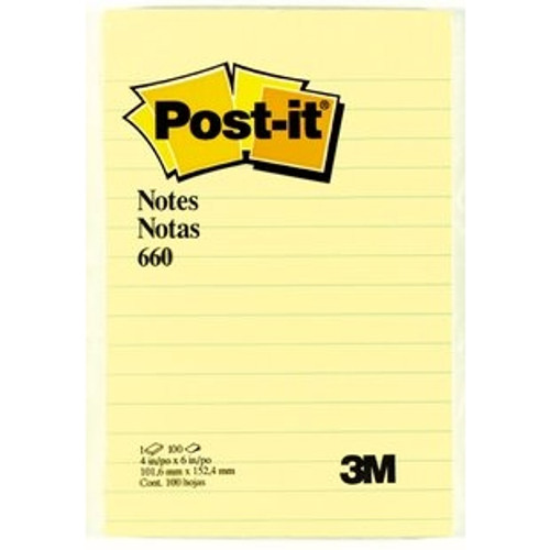 POST-IT 660 NOTES ORIGINAL Lined, 100 Sheets, 98x149mm, Yellow, Pk12