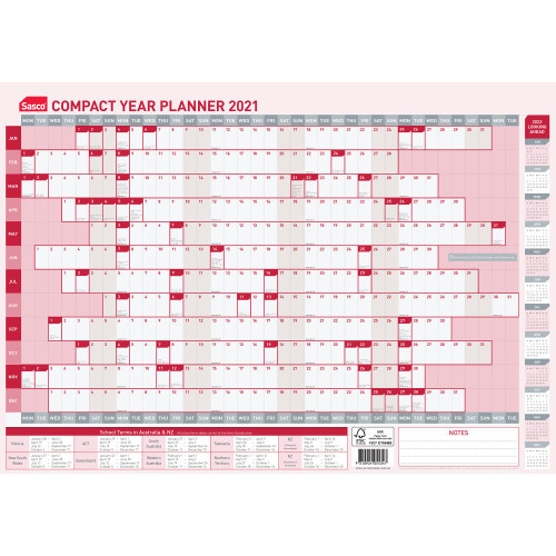 SASCO YEAR PLANNER Compact 406 x 596mm (Pre-Order Now for 2027) ** ETA 2/11/2026 **
