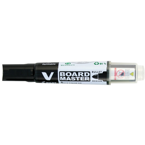 PILOT  WBMA-VBM-M-BG  BEGREEN V BOARD MASTER WHITEBOARD MARKER BULLET TIP BLACK Box of 10