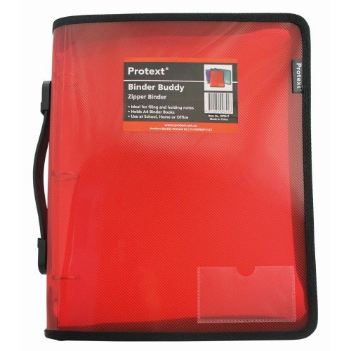 BINDER BUDDY WITH ZIPPER 25MM 3 RING WITH HANDLE - RED