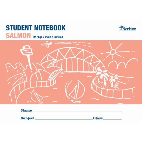 WRITER BOARD COVER STUDENT NOTE BOOK SALMON 32 PAGE PLAIN **